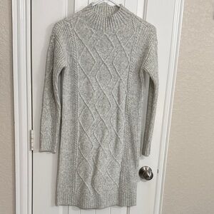 LOFT Light Gray Cable Knit Turtleneck Sweater Dress
